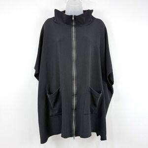 Bryn Walker Poncho Women's S Black Pip Full Zip Lagenlook‎ Cape Oversized Sporty